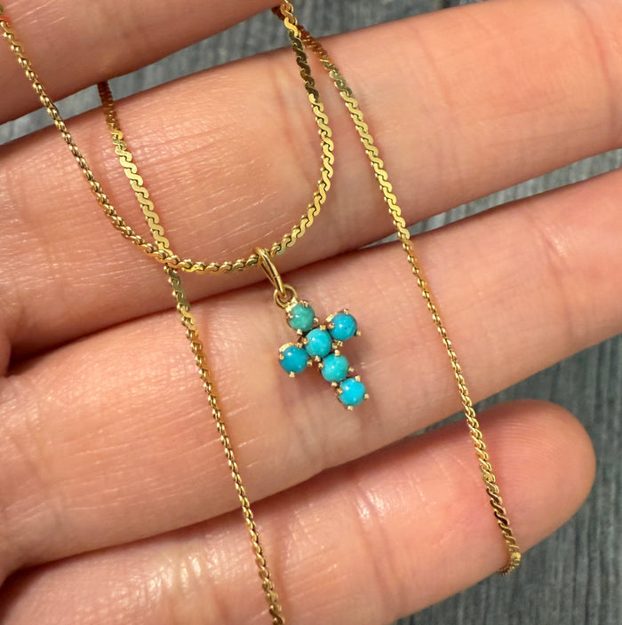 Mini Turquoise Cross Pendant in 14K Gold