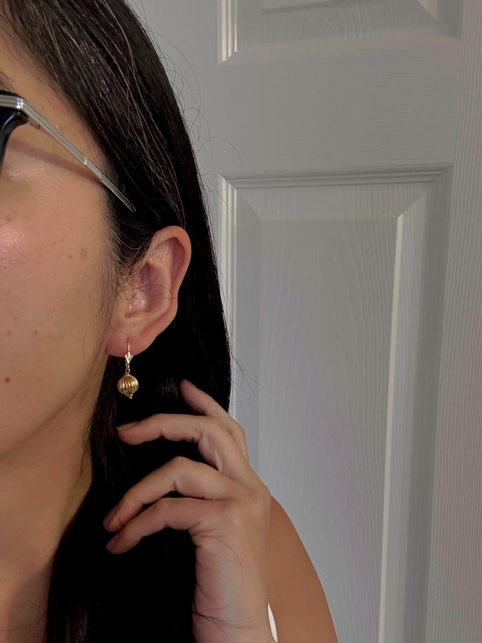 Fluted Ball Dangle 14K Gold Earrings