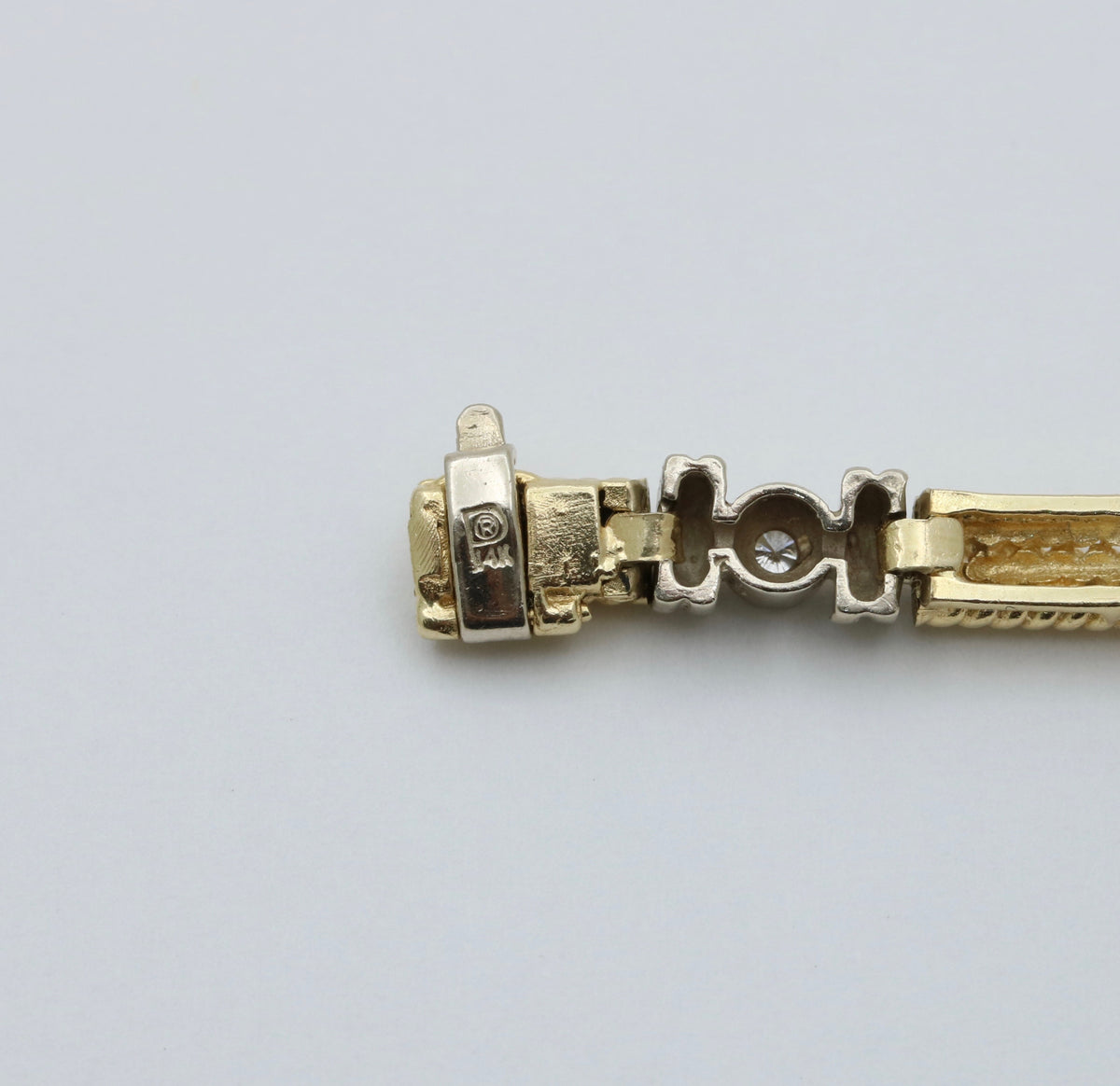 Vintage Diamond and 14K Bicolor Panel Bracelet, 7” Long