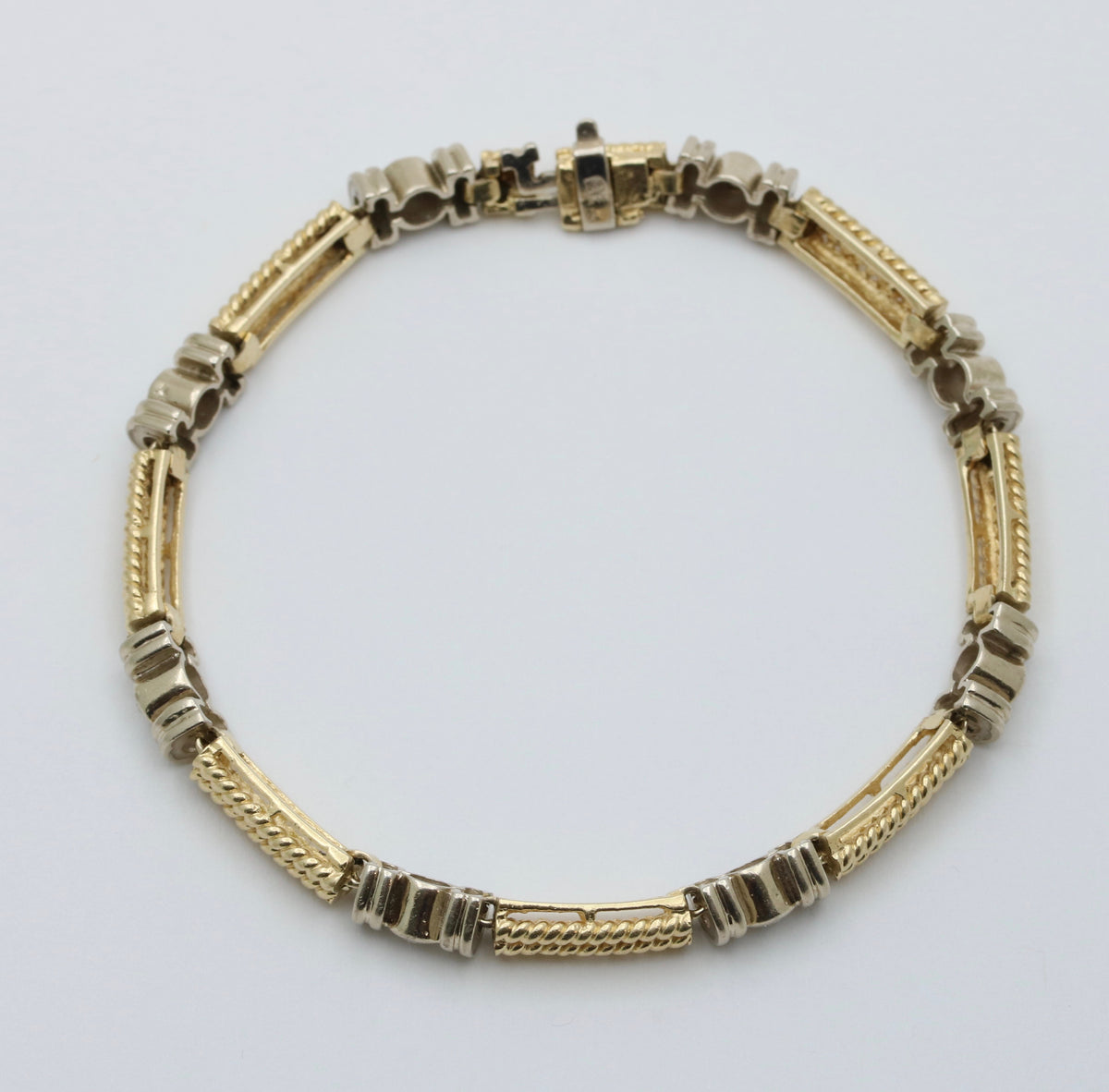 Vintage Diamond and 14K Bicolor Panel Bracelet, 7” Long
