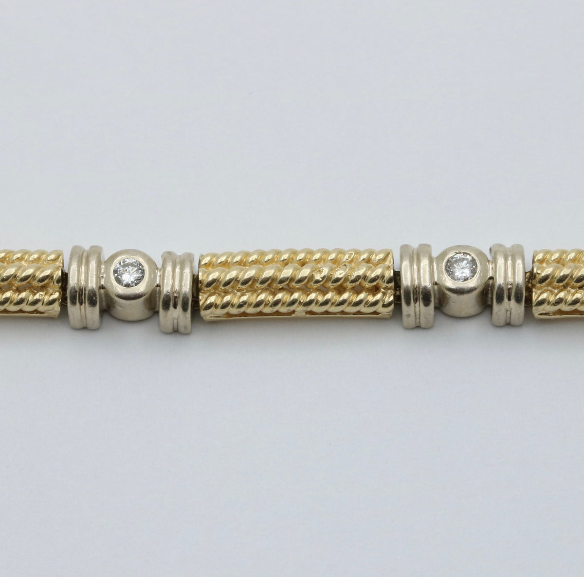 Vintage Diamond and 14K Bicolor Panel Bracelet, 7” Long