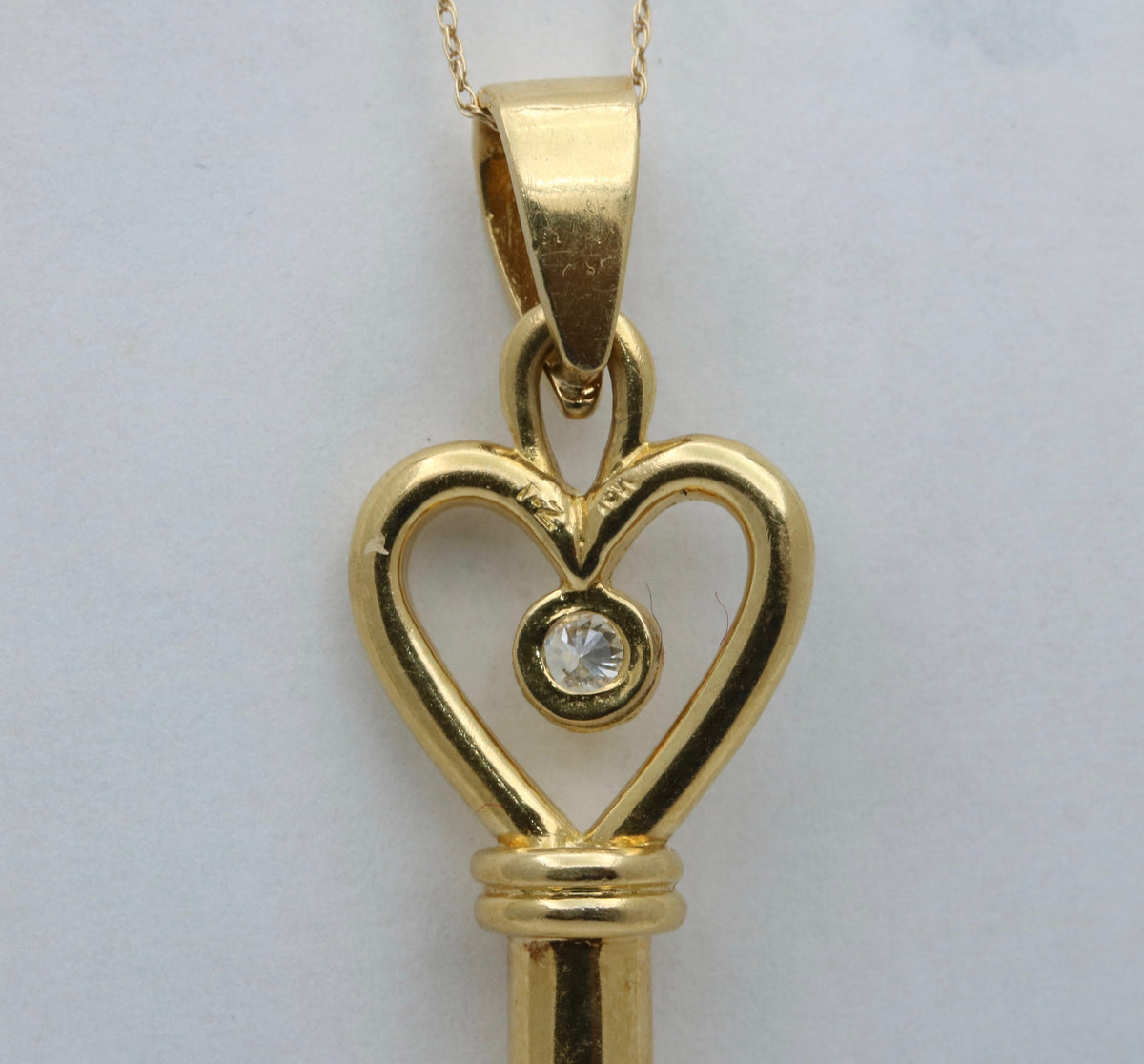 Large Diamond and 18K Gold LOVE Skeleton Key Pendant