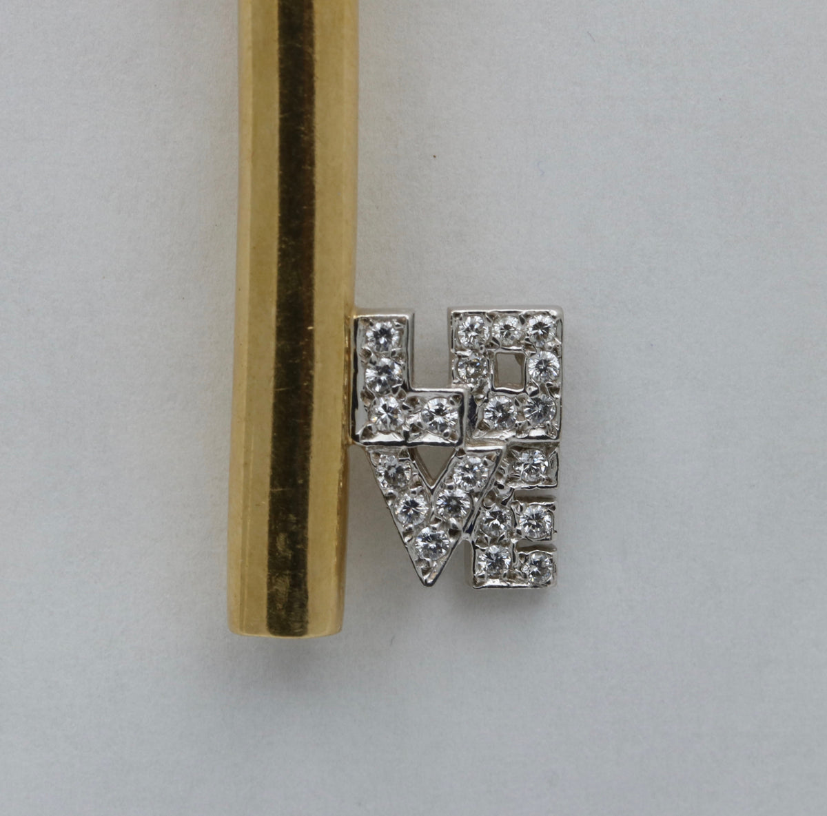 Large Diamond and 18K Gold LOVE Skeleton Key Pendant
