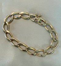 Vintage 14K Gold Oval Link Bracelet, 7.8" Long