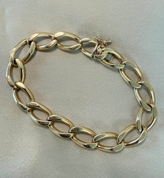 Vintage 14K Gold Oval Link Bracelet, 7.8" Long