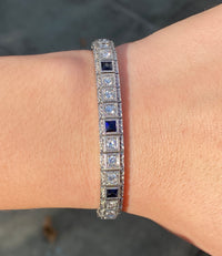 Art Deco Diamond and Man-Made Sapphire 14K White Gold Bracelet