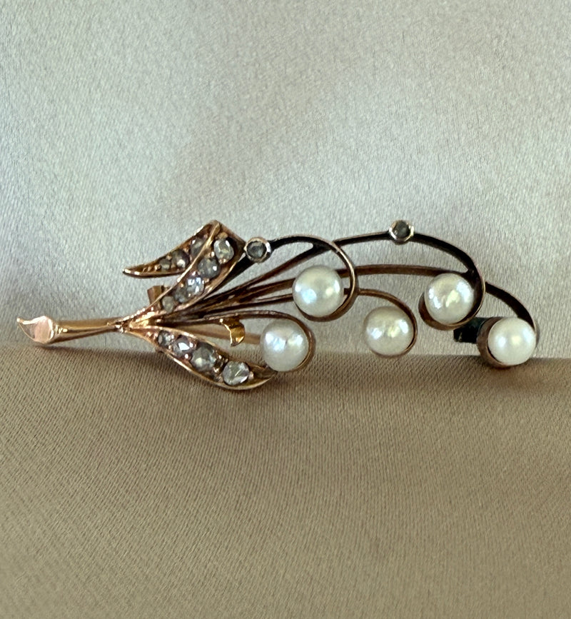 Antique Diamond and Pearl Lily of the Valley Pin