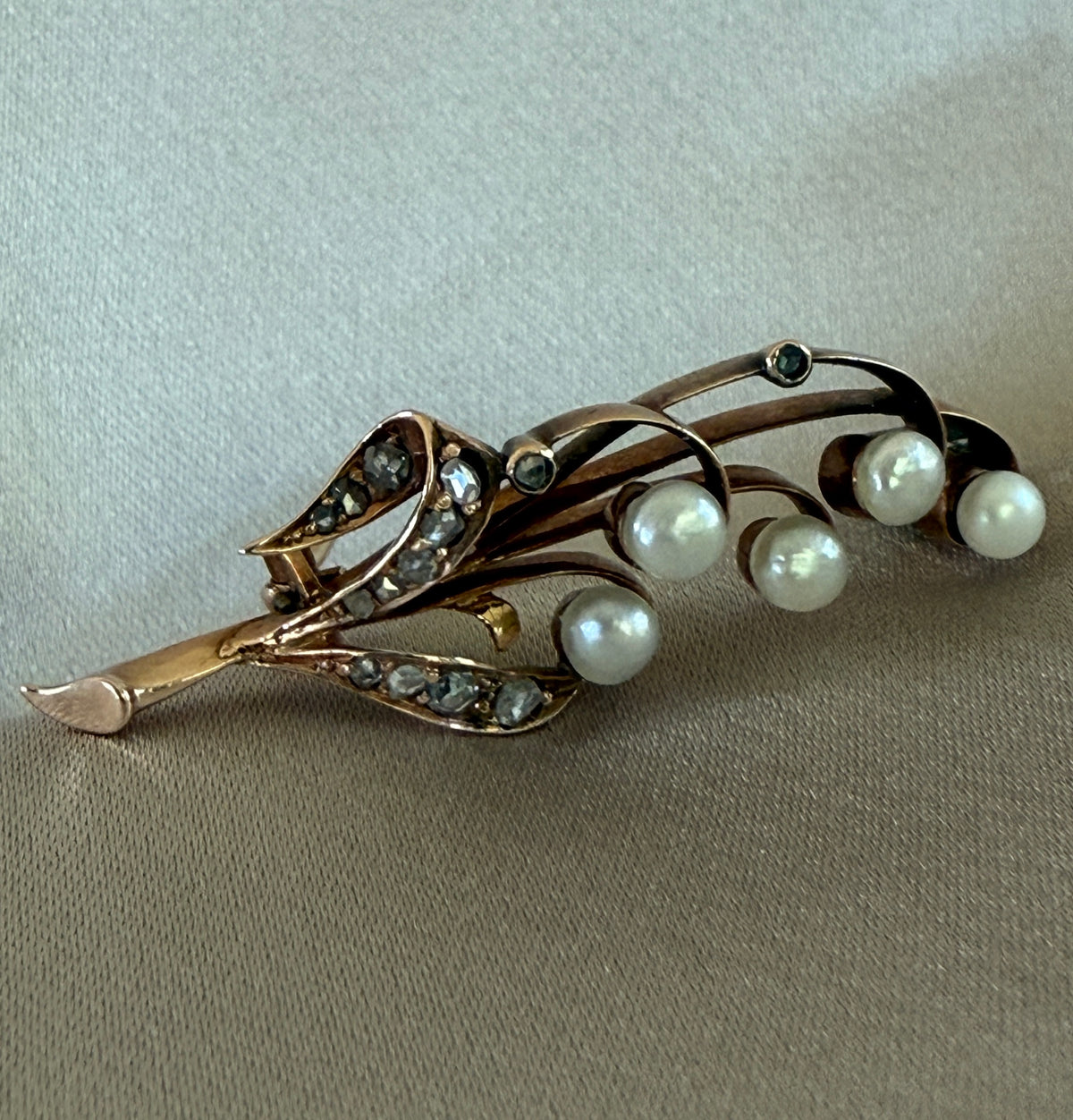 Antique Diamond and Pearl Lily of the Valley Pin