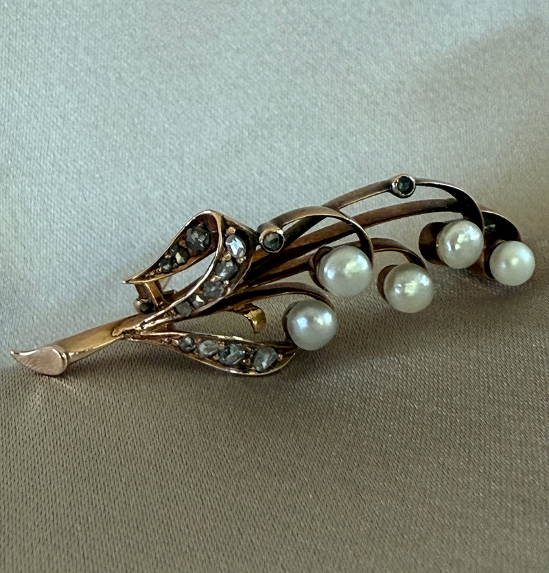 Antique Diamond and Pearl Lily of the Valley Pin