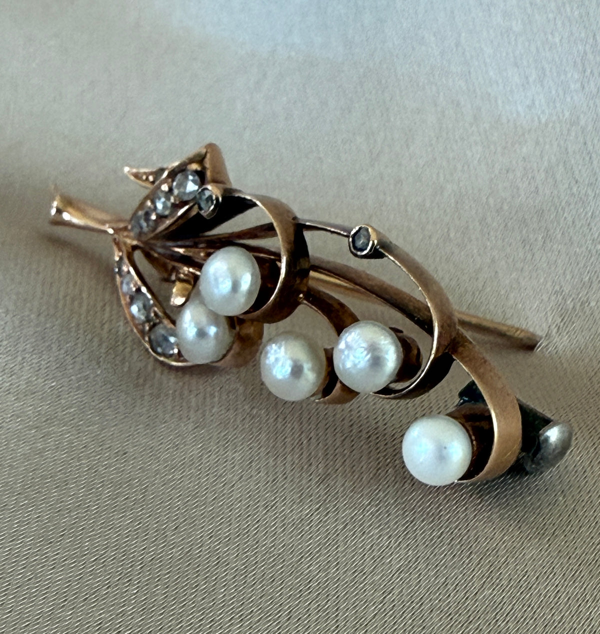 Antique Diamond and Pearl Lily of the Valley Pin