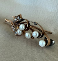 Antique Diamond and Pearl Lily of the Valley Pin