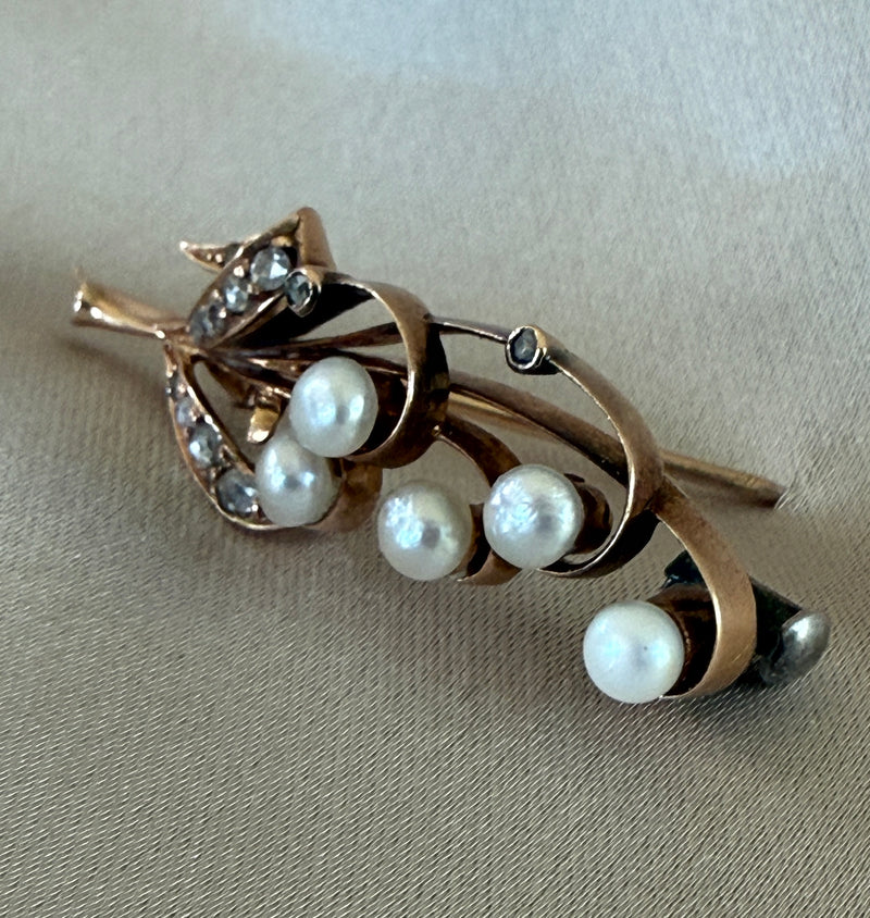 Antique Diamond and Pearl Lily of the Valley Pin