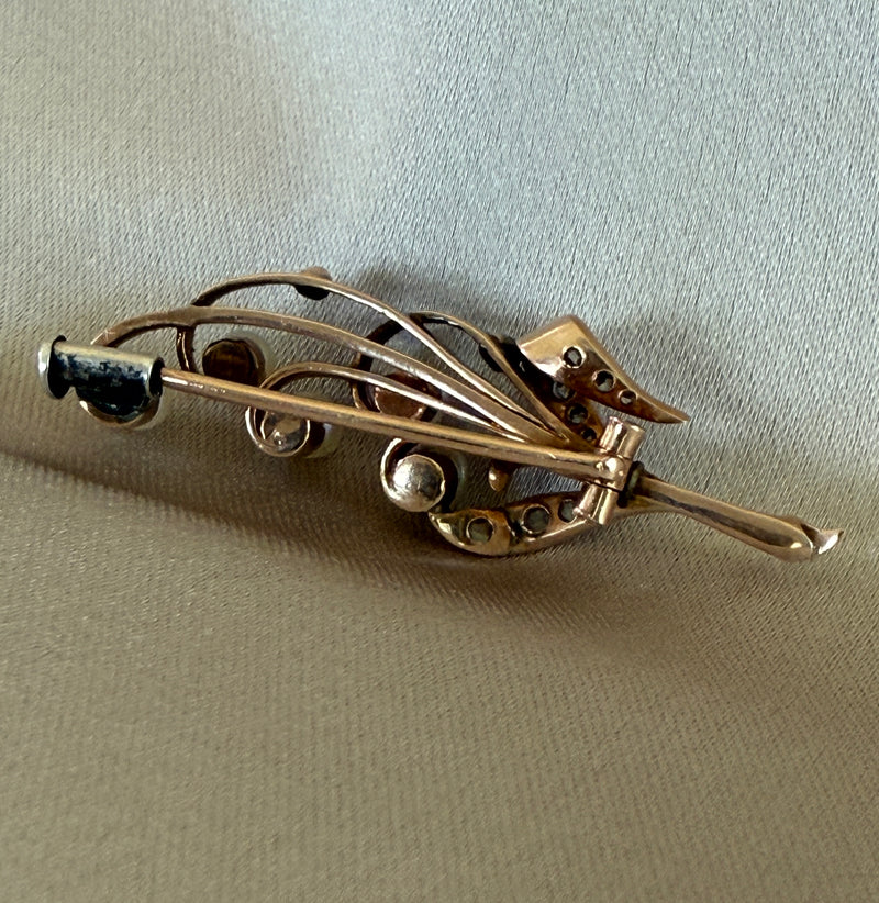 Antique Diamond and Pearl Lily of the Valley Pin