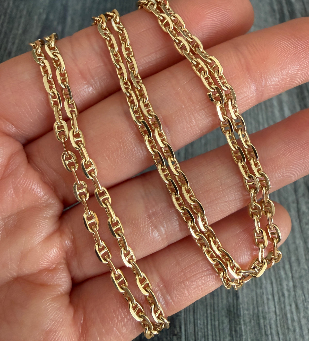 Vintage 14K Gold Mariner Link Chain, 25" Long