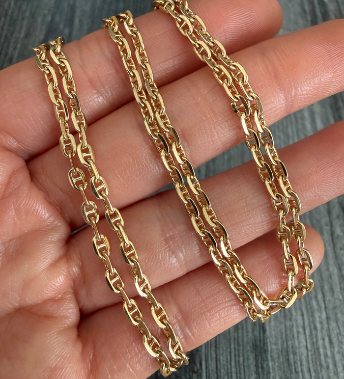 Vintage 14K Gold Mariner Link Chain, 25" Long