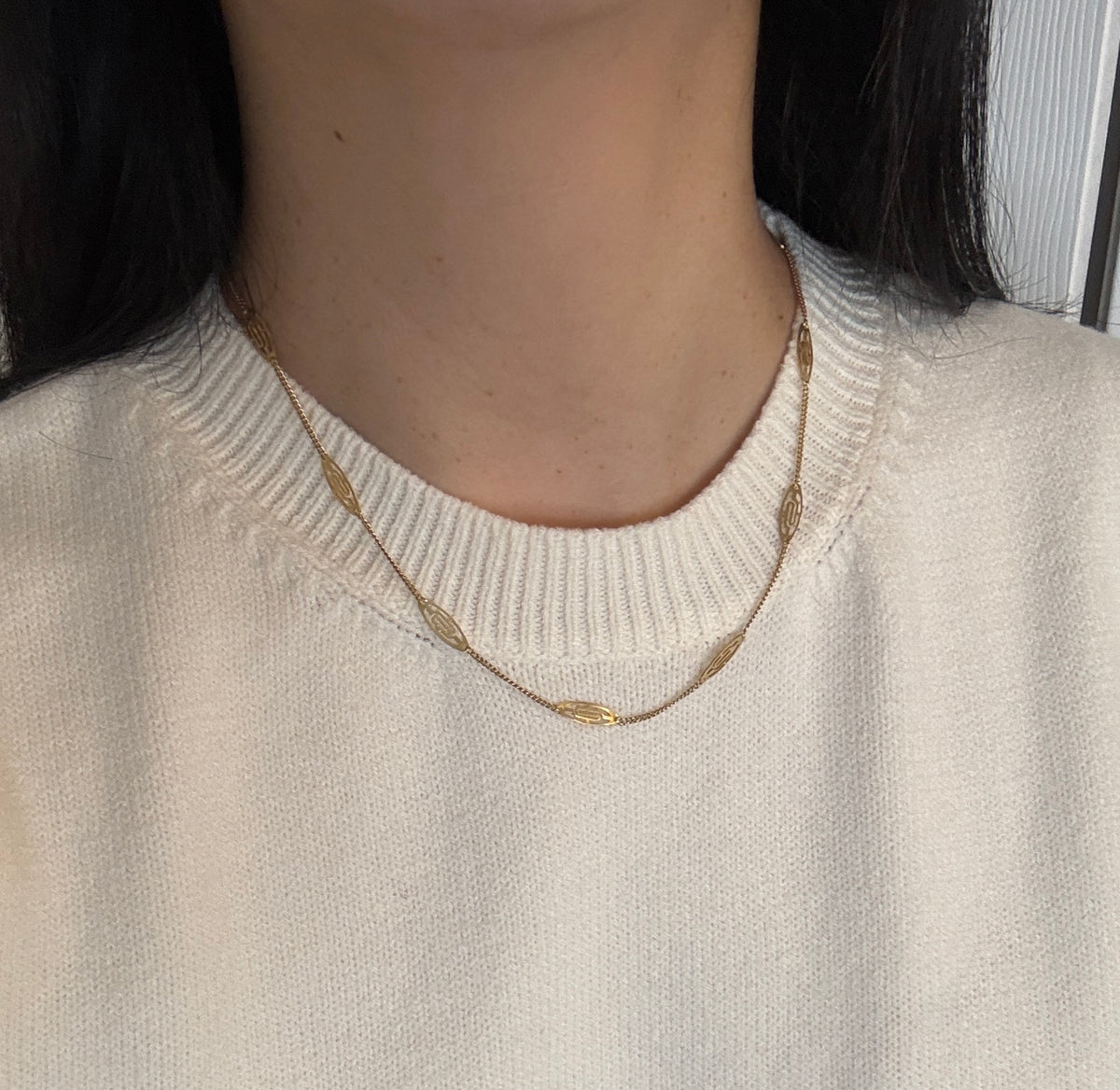 Vintage 14K Gold Lozenge Station and Open Link Chain, 18.5" Long