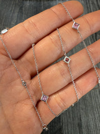 Diamond and Pink Topaz Station Chain, 16" Long