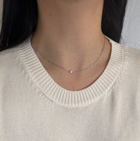 Diamond and Pink Topaz Station Chain, 16" Long