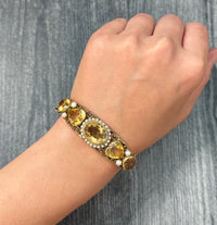 Midcentury Victorian Revival Citrine and 14K Gold Statement Bangle