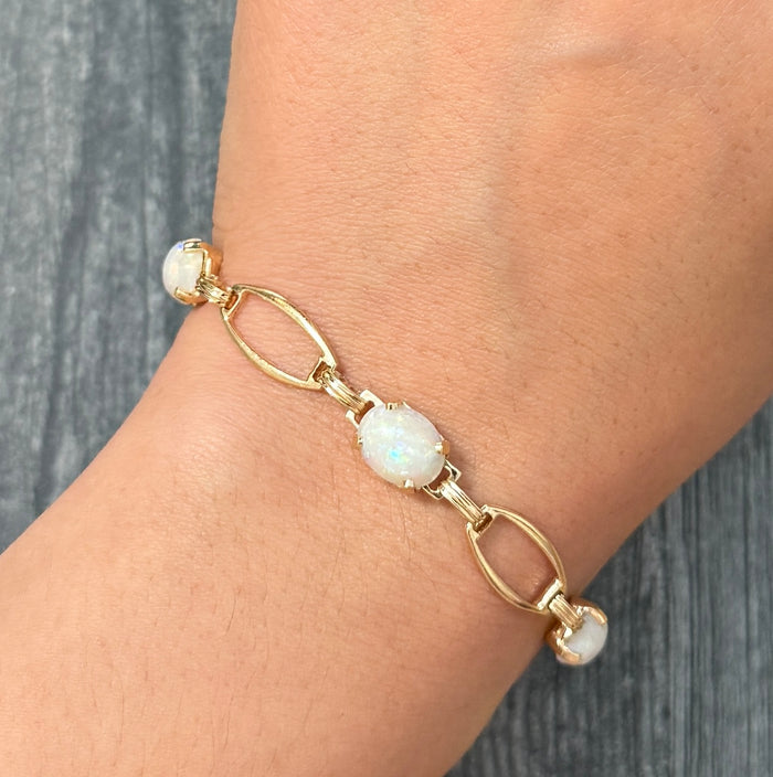 Opal Station and 14K Gold Bracelet, 7" Long