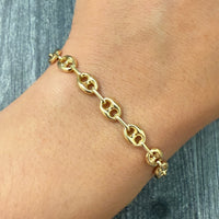 Midsize 14K Gold Puffy Mariner Link Bracelet, 7" Long