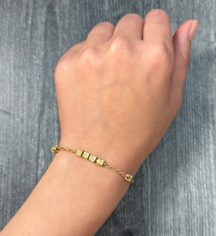 Vintage 18K Gold "I LOVE YOU" Block Cube Bracelet