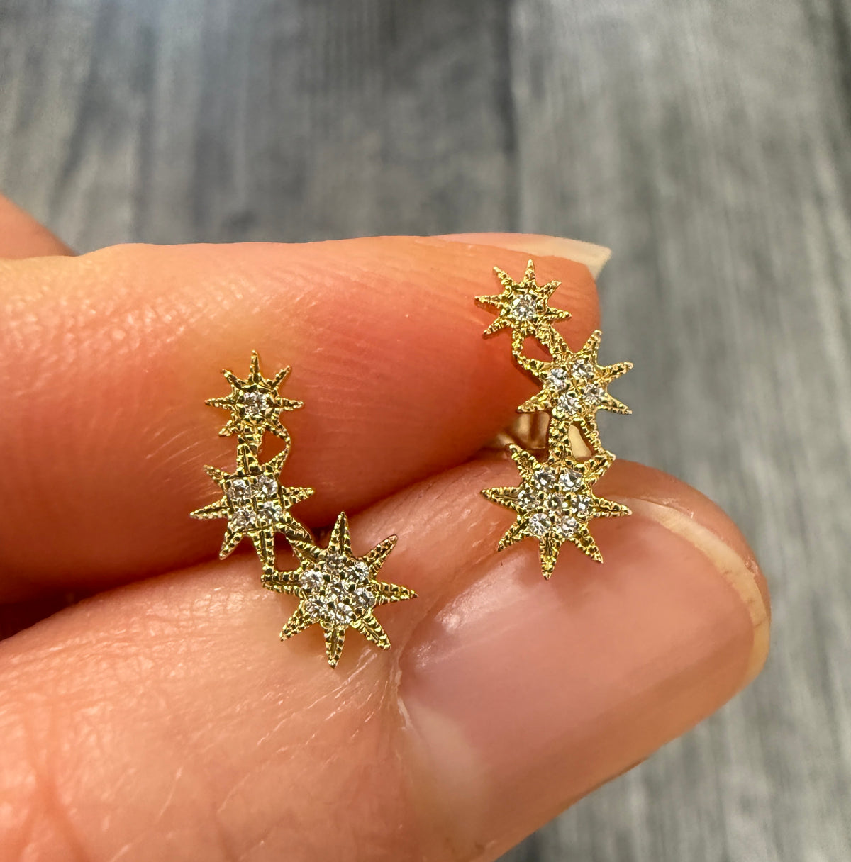 Diamond Star Climber Stud Earrings in 14K Gold
