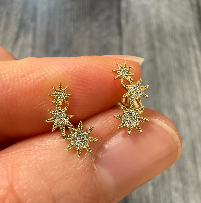 Diamond Star Climber Stud Earrings in 14K Gold