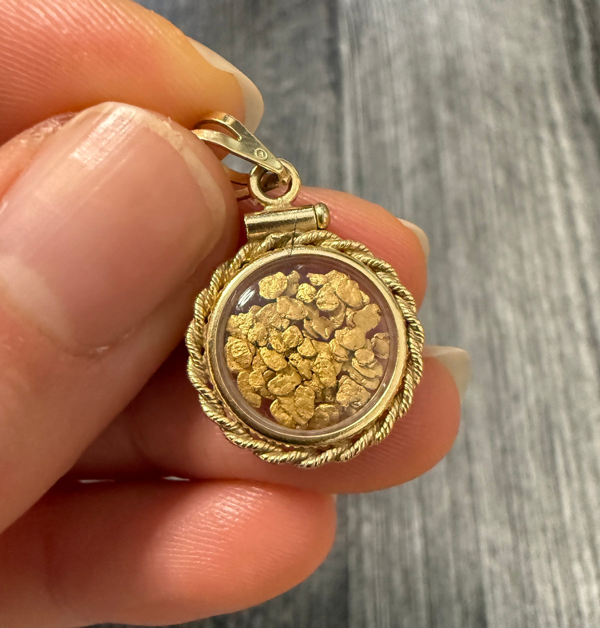 Vintage Gold Nugget Shaker Charm in a Gold Filled Frame