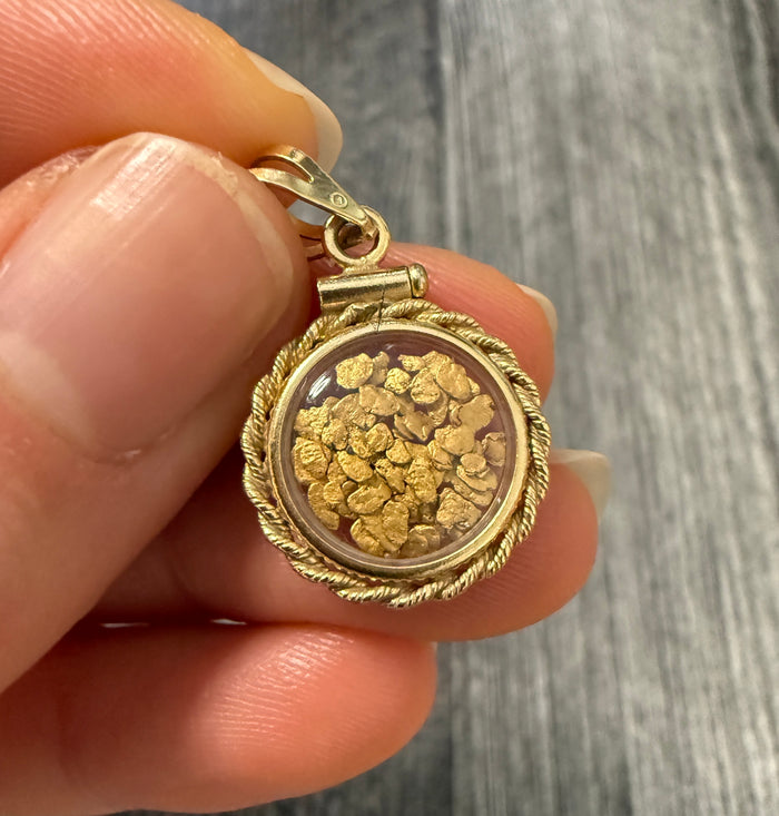 Vintage Gold Nugget Shaker Charm in a Gold Filled Frame