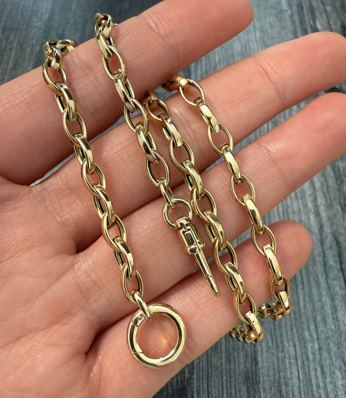 Marquise Link 14K Gold Chain with Charm Holder and Dog Clip