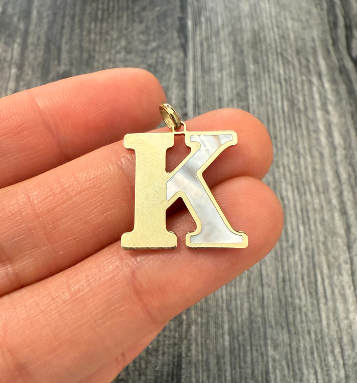 Inlaid Mother of Pearl and 14K Gold Initial K Charm