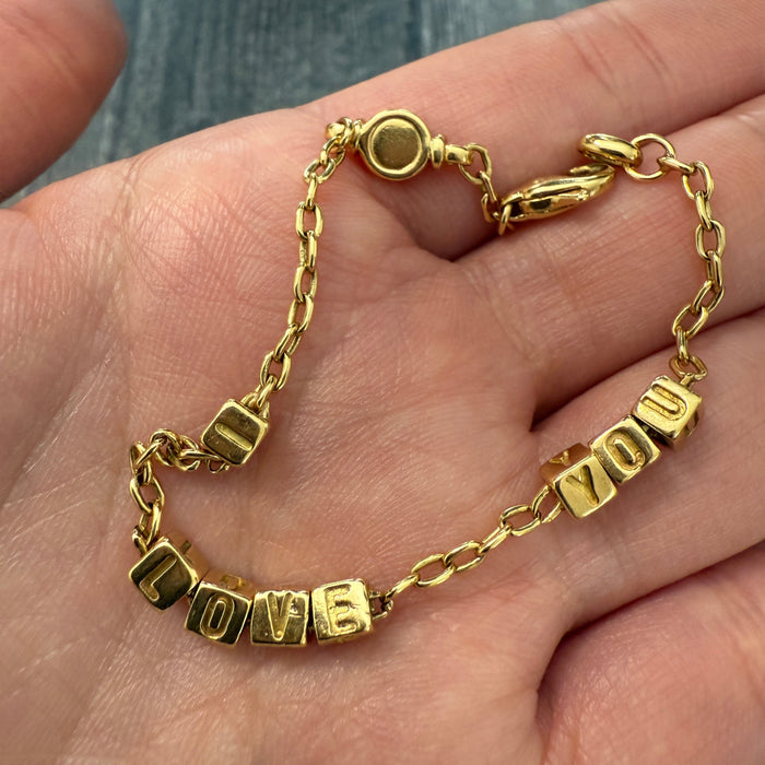 Vintage 18K Gold "I LOVE YOU" Block Cube Bracelet