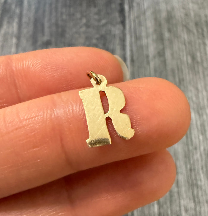 18K Gold Block Letter Initial R Charm