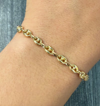 Small 14K Gold Puffy Mariner Link Bracelet, 7" Long