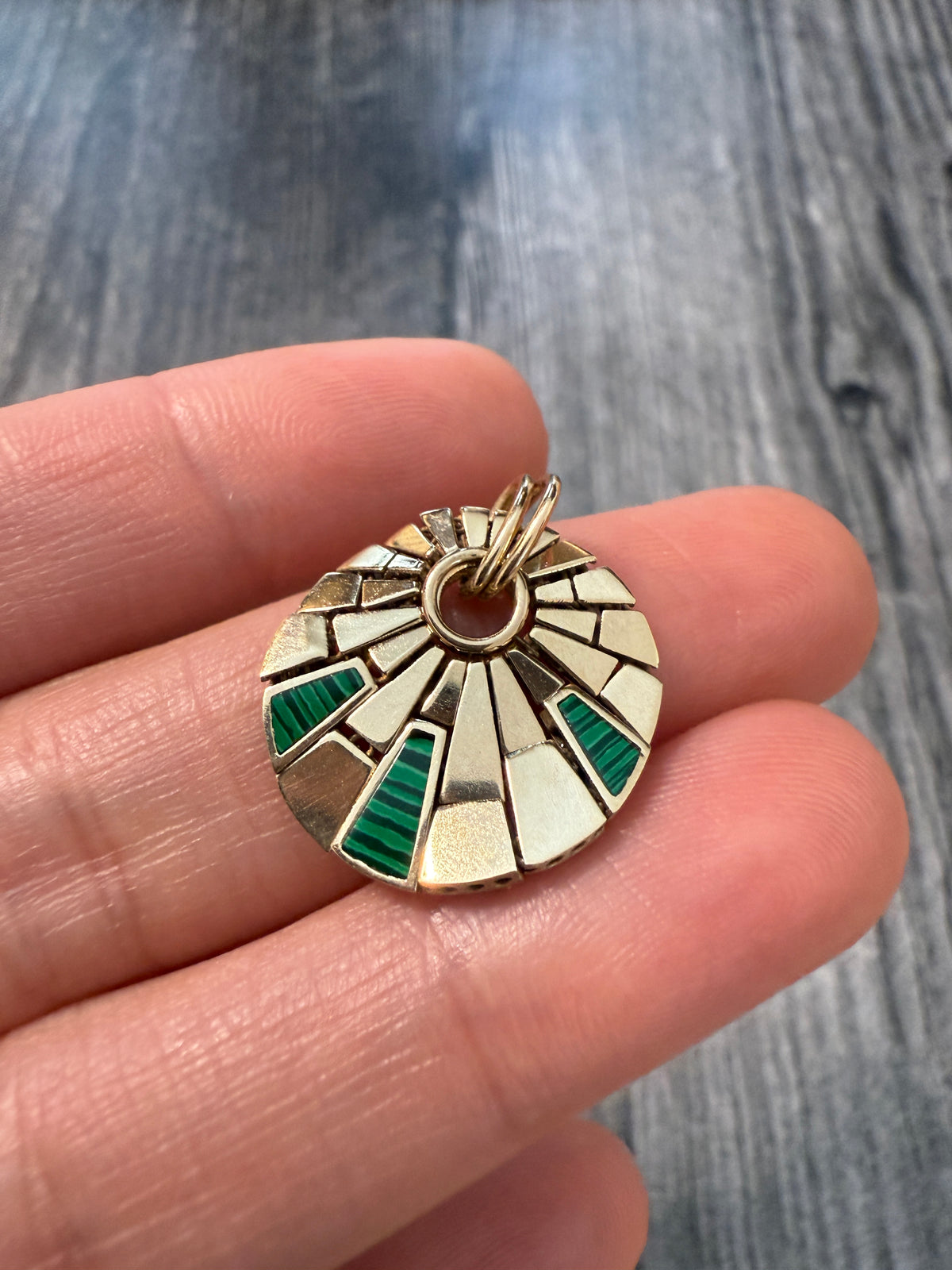 Articulated Malachite and 14K Gold Abstract Spider Web Charm
