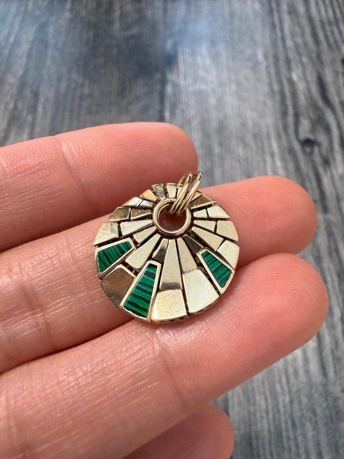 Articulated Malachite and 14K Gold Abstract Spider Web Charm