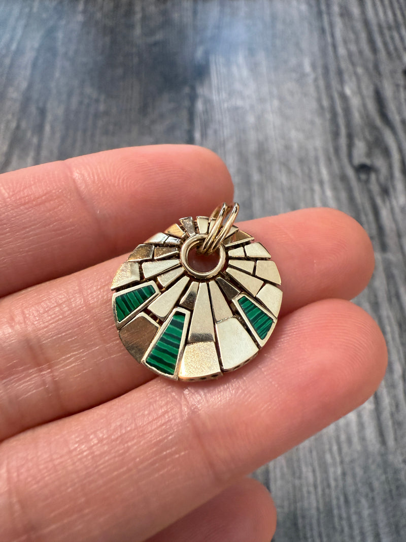 Articulated Malachite and 14K Gold Abstract Spider Web Charm