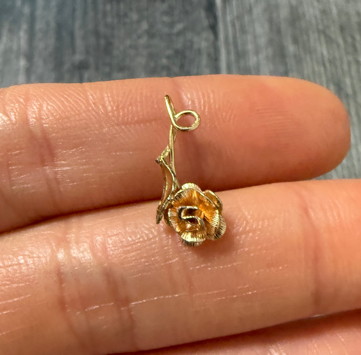 Two Tone 14K Gold Rose Charm