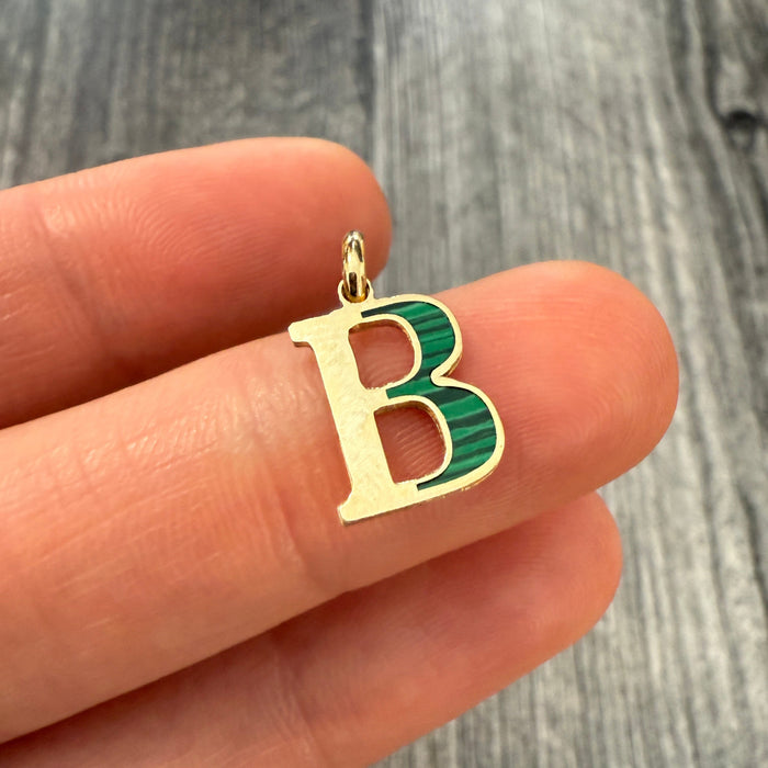 Inlaid Malachite and Initial B Charm