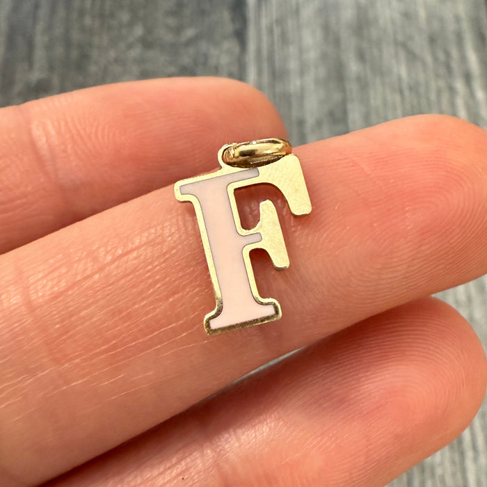Inlaid Pink Opal and 14K Gold Initial F Charm