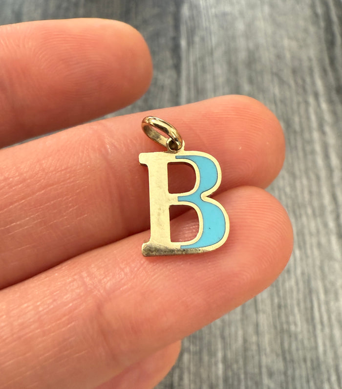 Inlaid Turquoise and 14K Gold Initial B Charm