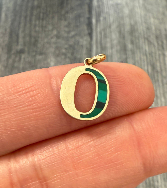 Inlaid Malachite and 14K Gold Initial O Charm