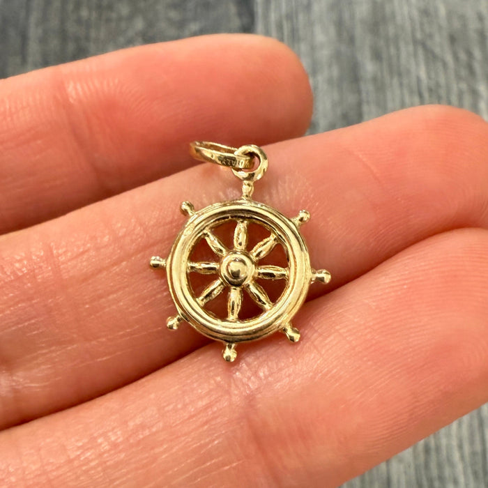 14K Gold Ship Wheel Charm