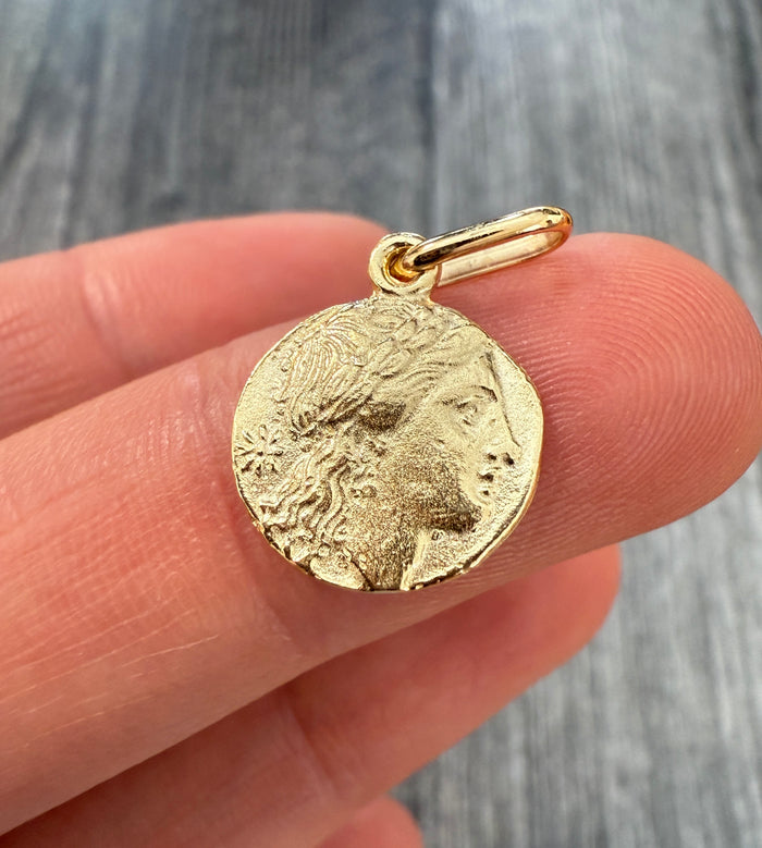 Ancient Coin Style 14K Gold Charm