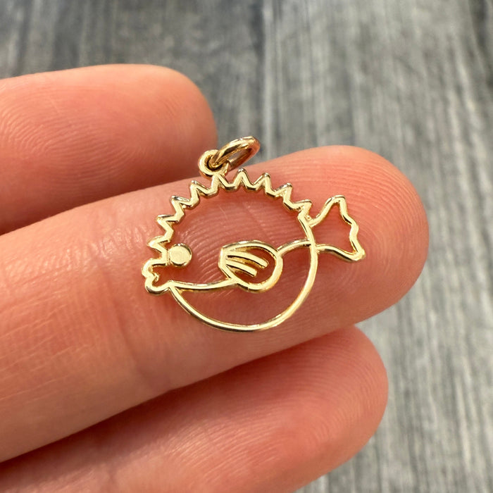 14K Gold Blowfish Puffer Fish Charm