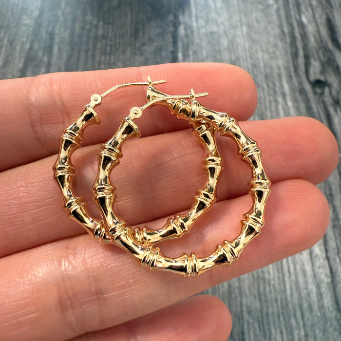 Vintage 14K Gold Bamboo Hoop Earrings