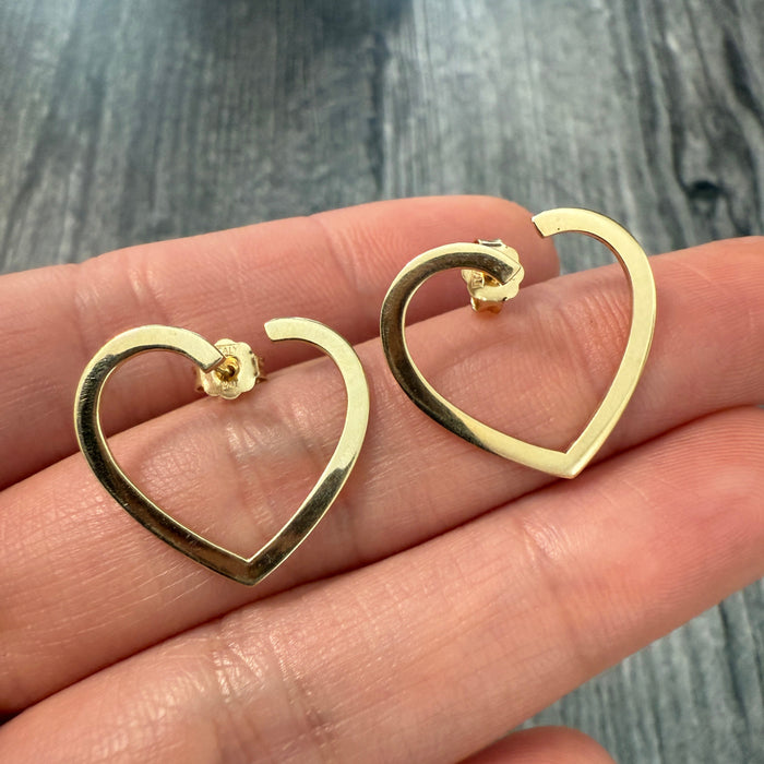 In and Out Heart Stud Style Earrings in 14K Gold