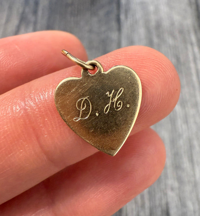 Vintage Monogram "DH" 14K Gold Heart Charm