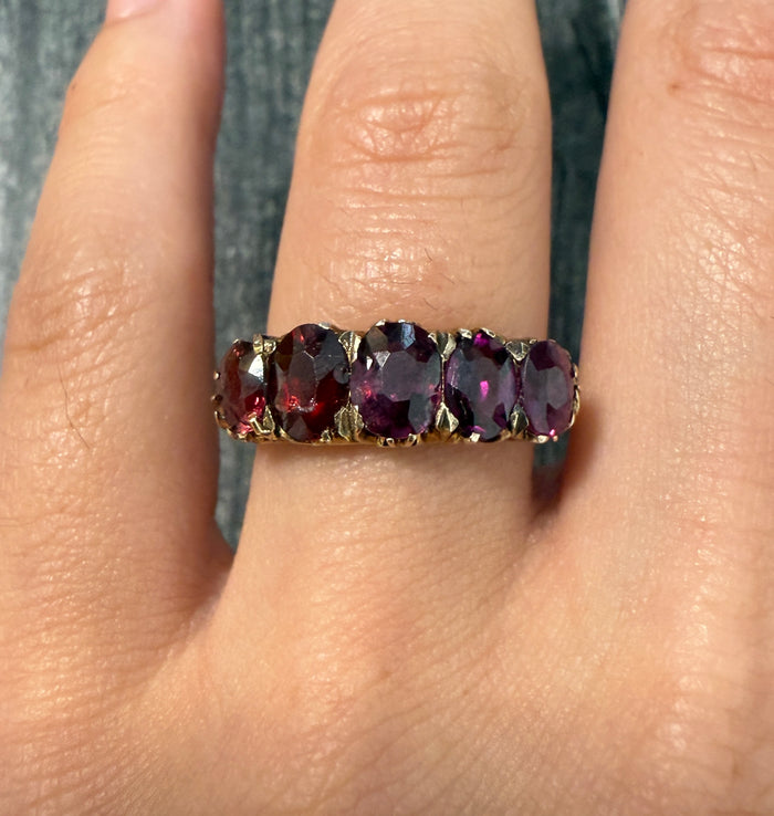 Five Stone Ruby and 14K Gold Band